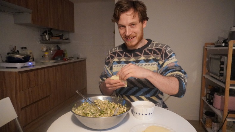 Justin making dumplings